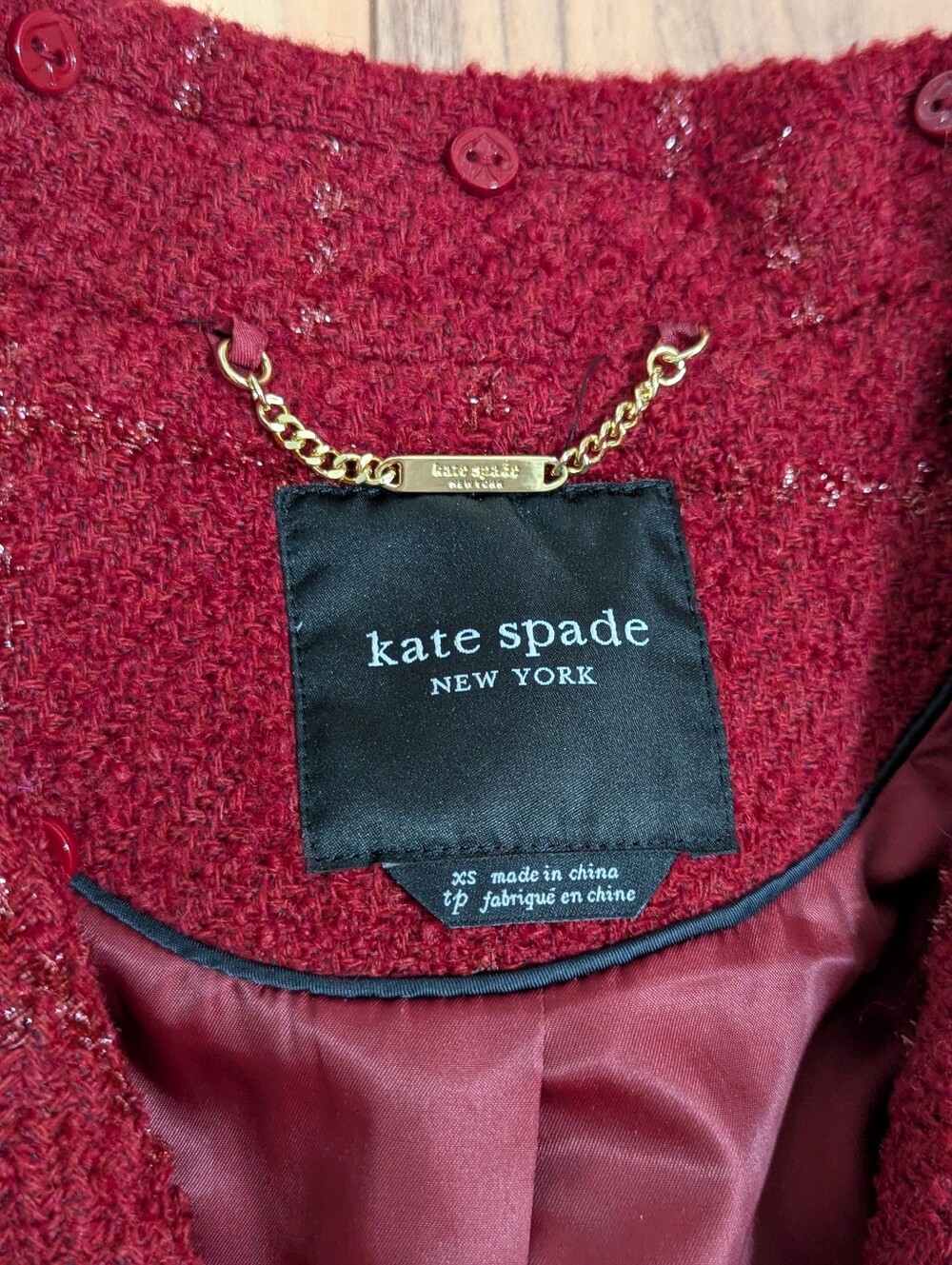 EUC!  Kate Spade New York Wool Pea Coat In Dark Red Size XS - Picture 4 of 16